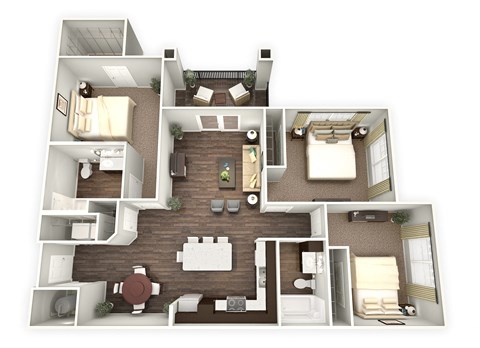 Floor plan for 3 beds, 2 baths, 1359 sqft